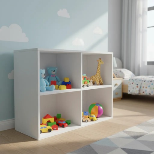 Organizador Juguetero Nórdico Montessori Cómoda Infantil 4 Cubos Blanco 80cm