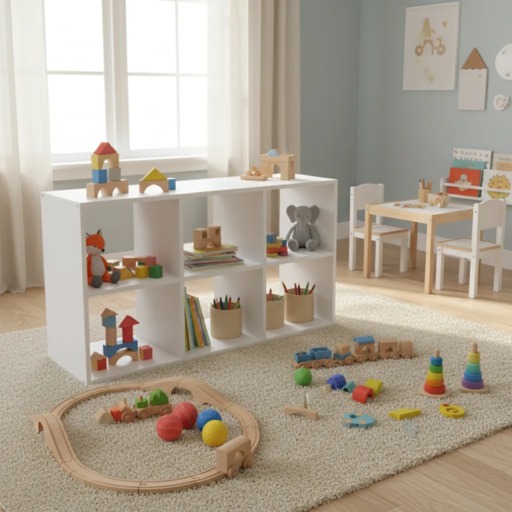 Organizador Juguetero Nórdico Montessori Cómoda Infantil 6 Cubos Blanco 120cm