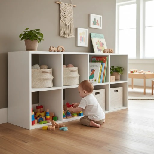 Organizador Juguetero Nórdico Montessori Cómoda Infantil 8 Cubos Blanco 160cm