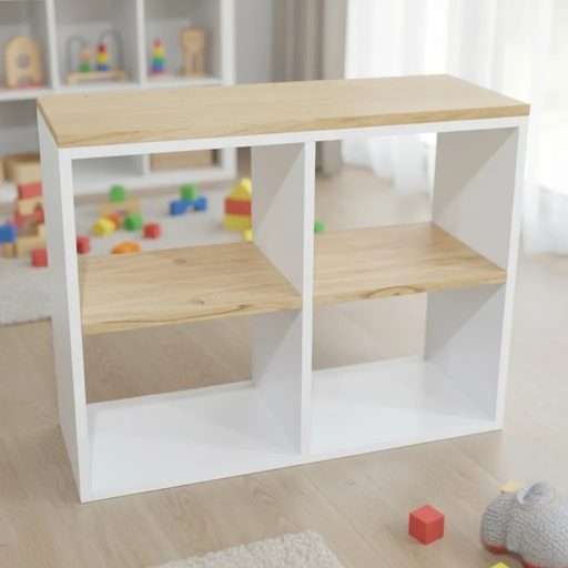 Organizador Juguetero Nórdico Montessori Cómoda Infantil 4 Cubos Blanco/Paraiso 80cm