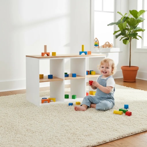 Organizador Juguetero Nórdico Montessori Cómoda Infantil 6 Cubos Blanco/Paraiso 120cm