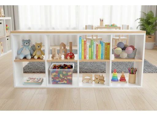 Organizador Juguetero Nórdico Montessori Cómoda Infantil 8 Cubos Blanco/Paraiso 160cm