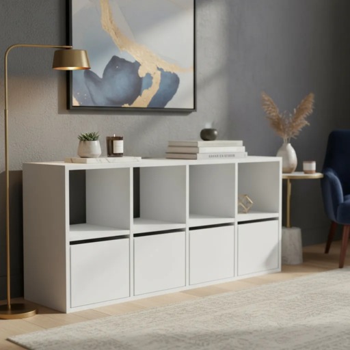 Organizador Juguetero Nórdico Montessori Cómoda Infantil 8 Cubos B + Cajas Blanco 160cm