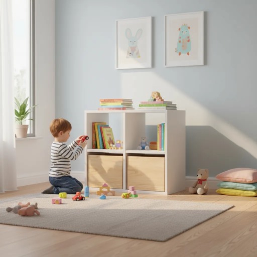 Organizador Juguetero Nórdico Montessori Cómoda Infantil 4 Cubos B + Cajas Paraiso 80cm