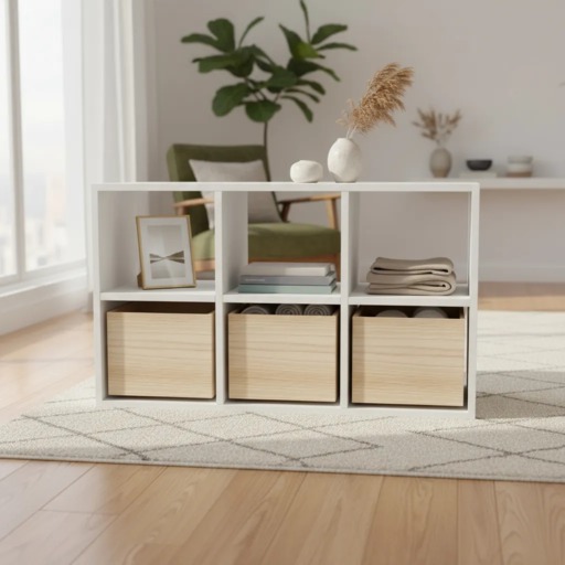 Organizador Juguetero Nórdico Montessori Cómoda Infantil 6 Cubos B + Cajas Paraiso 120cm