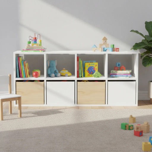 Organizador Juguetero Nórdico Montessori Cómoda Infantil 8 Cubos B + Cajas Blanco/Paraiso 160cm