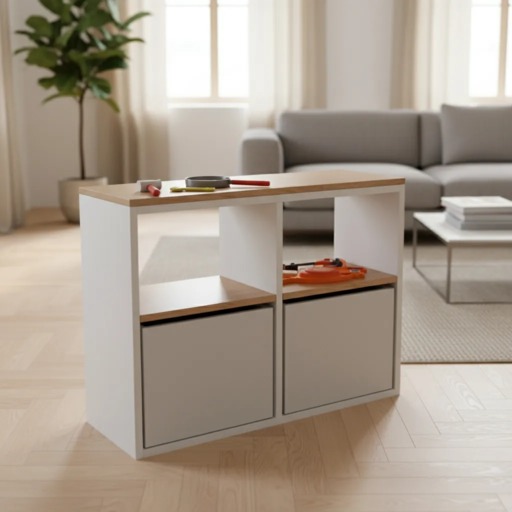 Organizador Juguetero Nórdico Montessori Cómoda Infantil 4 Cubos B/P + Cajas Blanco 80cm
