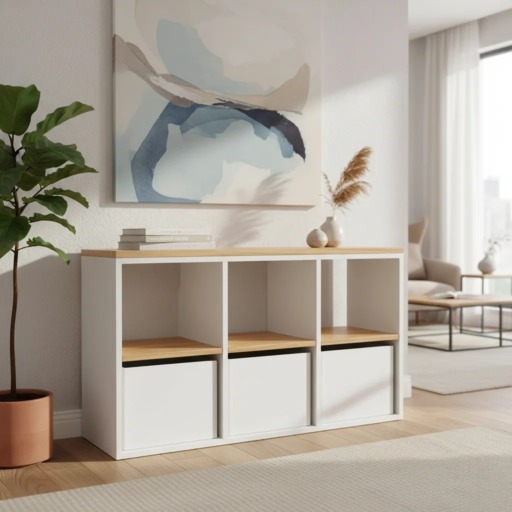 Organizador Juguetero Nórdico Montessori Cómoda Infantil 6 Cubos B/P + Cajas Blanco 120cm