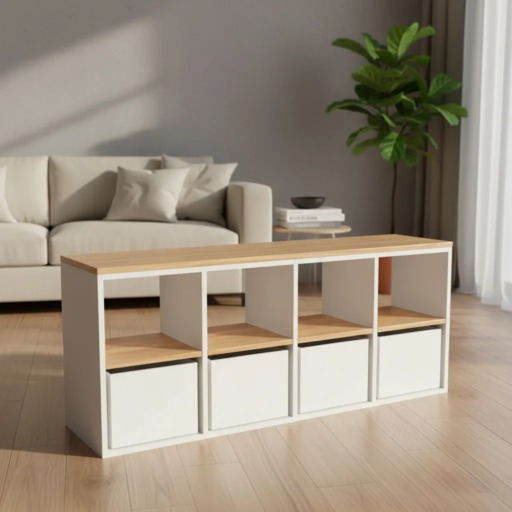 Organizador Juguetero Nórdico Montessori Cómoda Infantil 8 Cubos B/P + Cajas Blanco 160cm