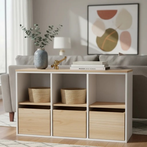 Organizador Juguetero Nórdico Montessori Cómoda Infantil 6 Cubos B/P + Cajas Paraiso 120cm