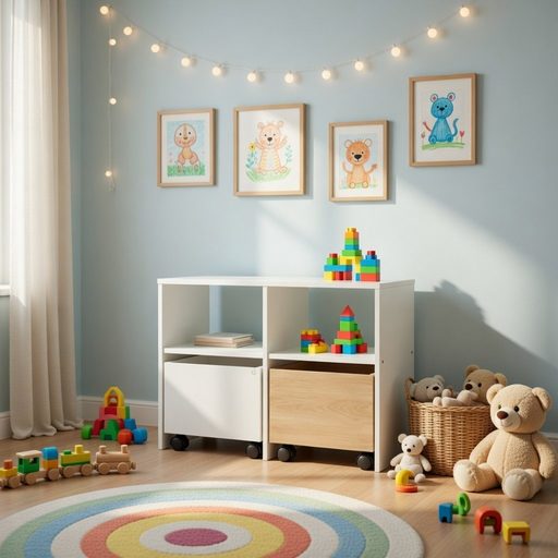 Organizador Juguetero Montessori Infantil 4 Cubos B + Cajas Blanco/Paraiso c/Ruedas