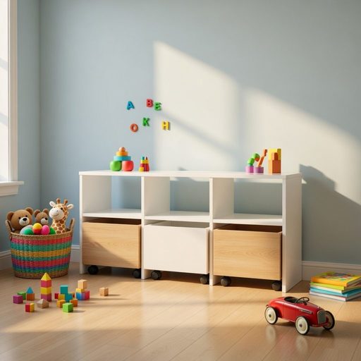 Organizador Juguetero Montessori Infantil Cajones 6 Cubos B + Cajas Blanco/Paraiso c/Ruedas