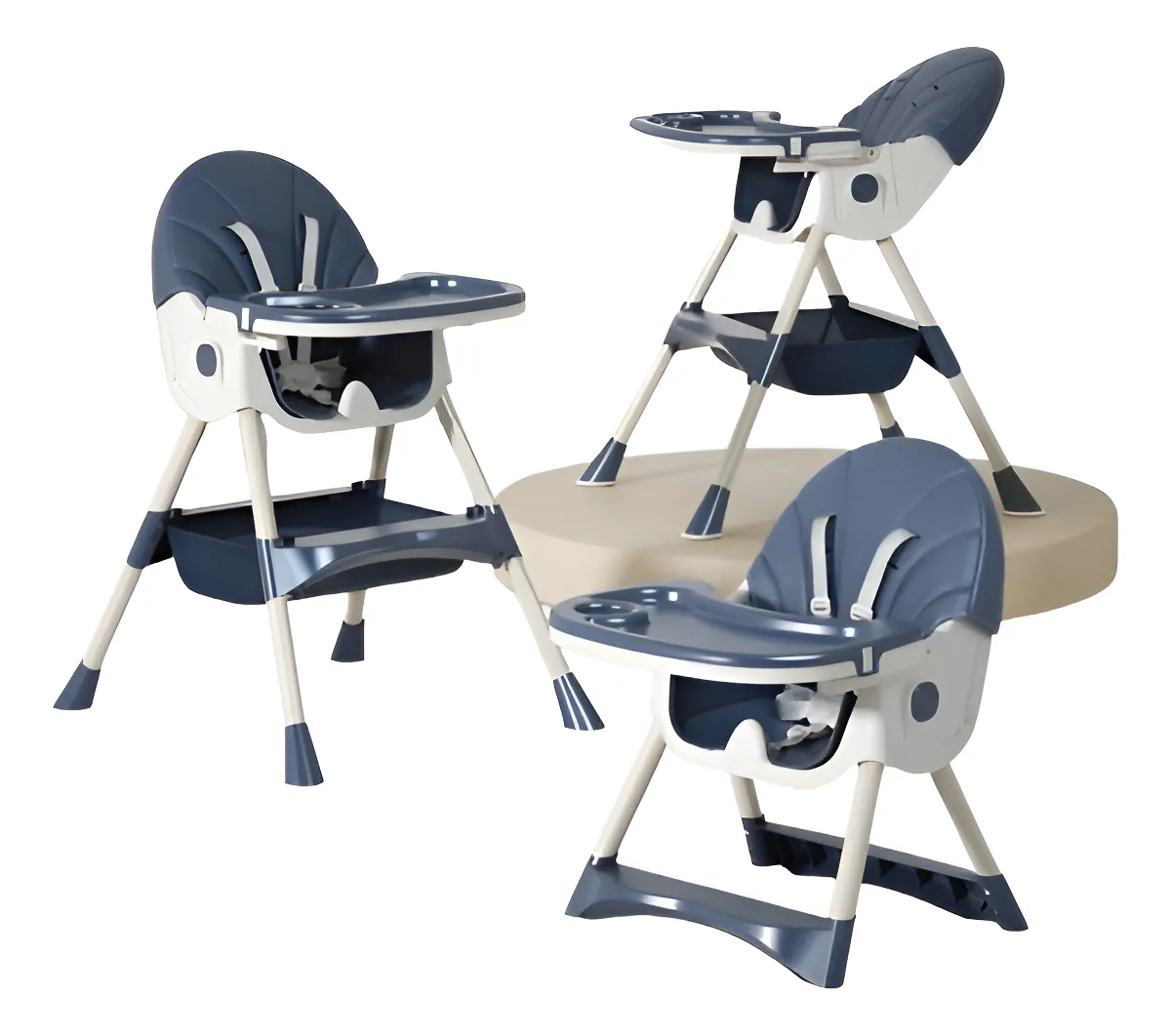 Silla Comer Bebe Premium 2 En 1 Reclinable Plegable Color Azul