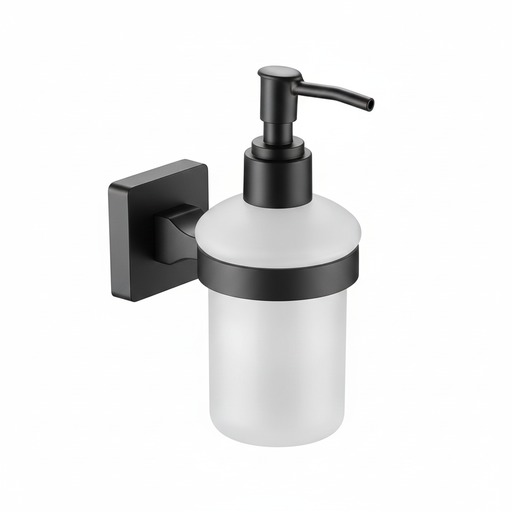 Dispenser Jabón Liquido de Vidrio con Soporte Pared Baño Dantes Negro