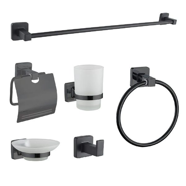 Kit Accesorios Baño Dantes Orleans Cubik Negro 6 Piezas