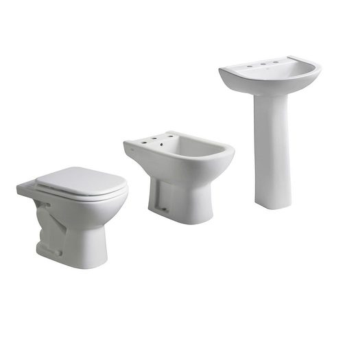 Inodoro corto + tapa + bidet 3 agujeros + vanitory Ferrum Bari