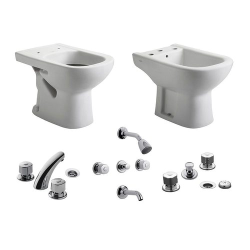 Inodoro corto + bidet 3 agujeros Ferrum Bari + grifería FV 900.03/B1P
