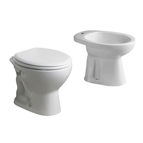 Inodoro corto + bidet 1 agujero monocomando + tapa Ferrum Andina