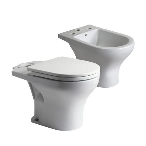 Inodoro corto + bidet 3 agujeros + tapa Ferrum Veneto