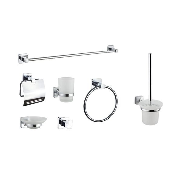 Set Kit Accesorios Baño 6 Pzs Con Cepillo Para Baño Dantes Cromo