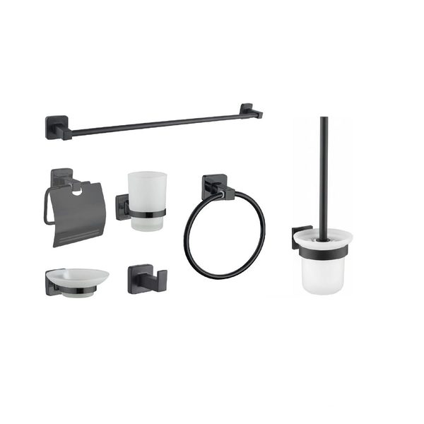 Set Kit Accesorios Baño 6 Pzs Con Cepillo Para Baño Dantes Negro