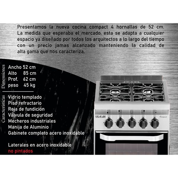 COCINA USMAN COMPACT 52CM 4 HORNALLAS INDUSTRIAL