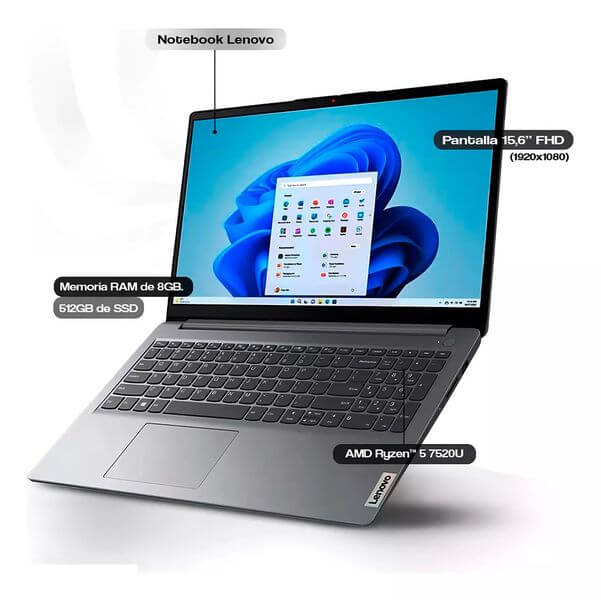 NOTEBOOK LENOVO 15AMN8 RYZEN 5 8GB RAM/512GB SSD 15.6P W11H